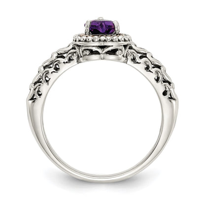 14K/Silver Two Tone Shey Couture Sterling Silver With 14K Accent Antiqued Amethyst Heart Ring