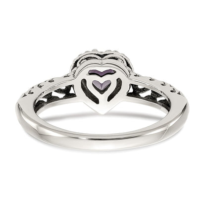 14K/Silver Two Tone Shey Couture Sterling Silver With 14K Accent Antiqued Amethyst Heart Ring