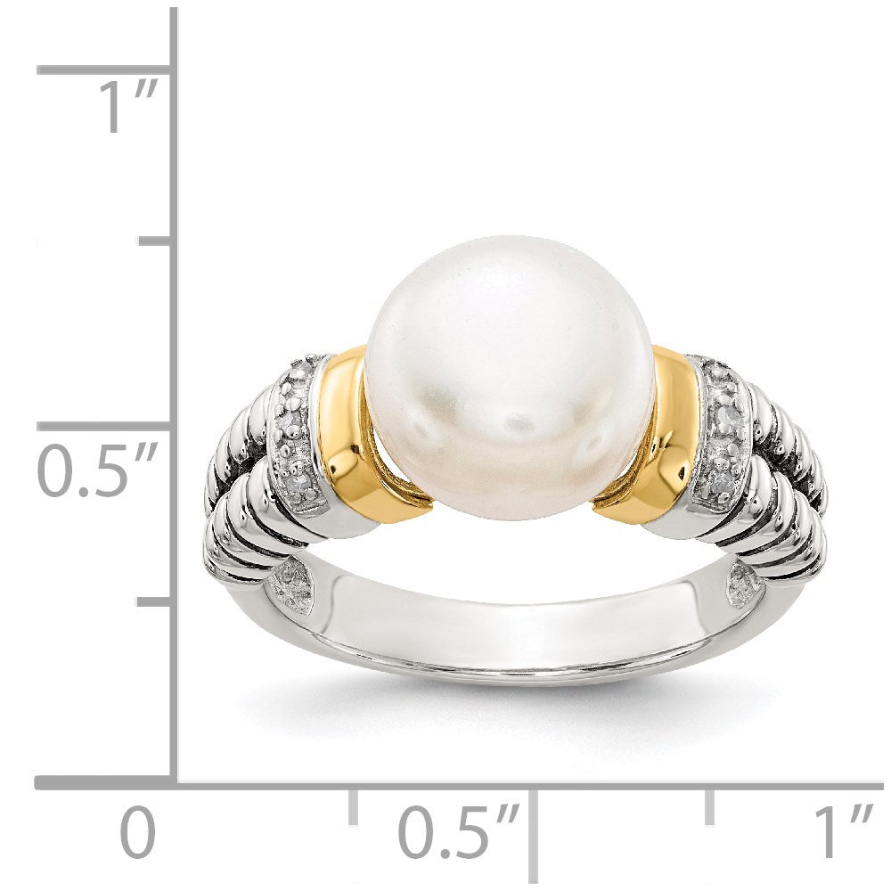 14K/Silver Two Tone Shey Couture Sterling Silver With 14K Accent Antiqued Diamond And 9.5 10mm Freshwater Cultured Pearl Ring