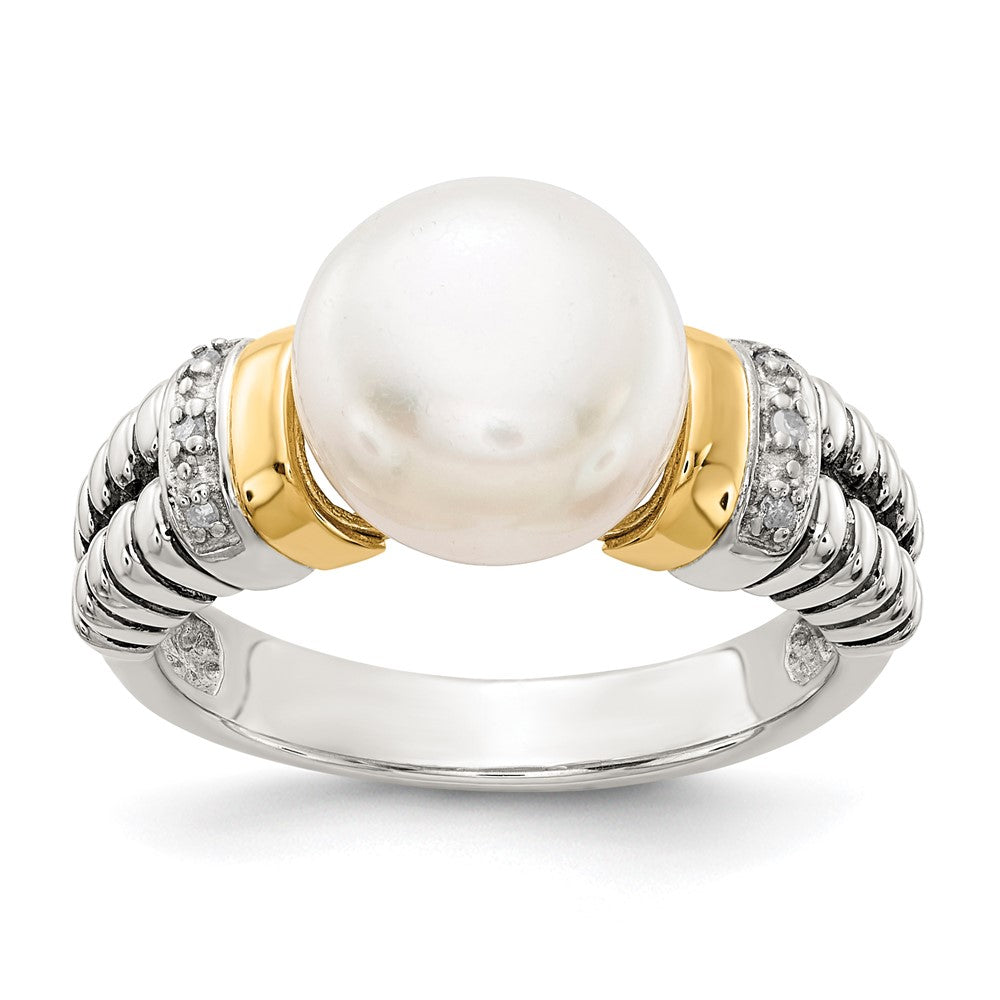 14K/Silver Two Tone Shey Couture Sterling Silver With 14K Accent Antiqued Diamond And 9.5 10mm Freshwater Cultured Pearl Ring