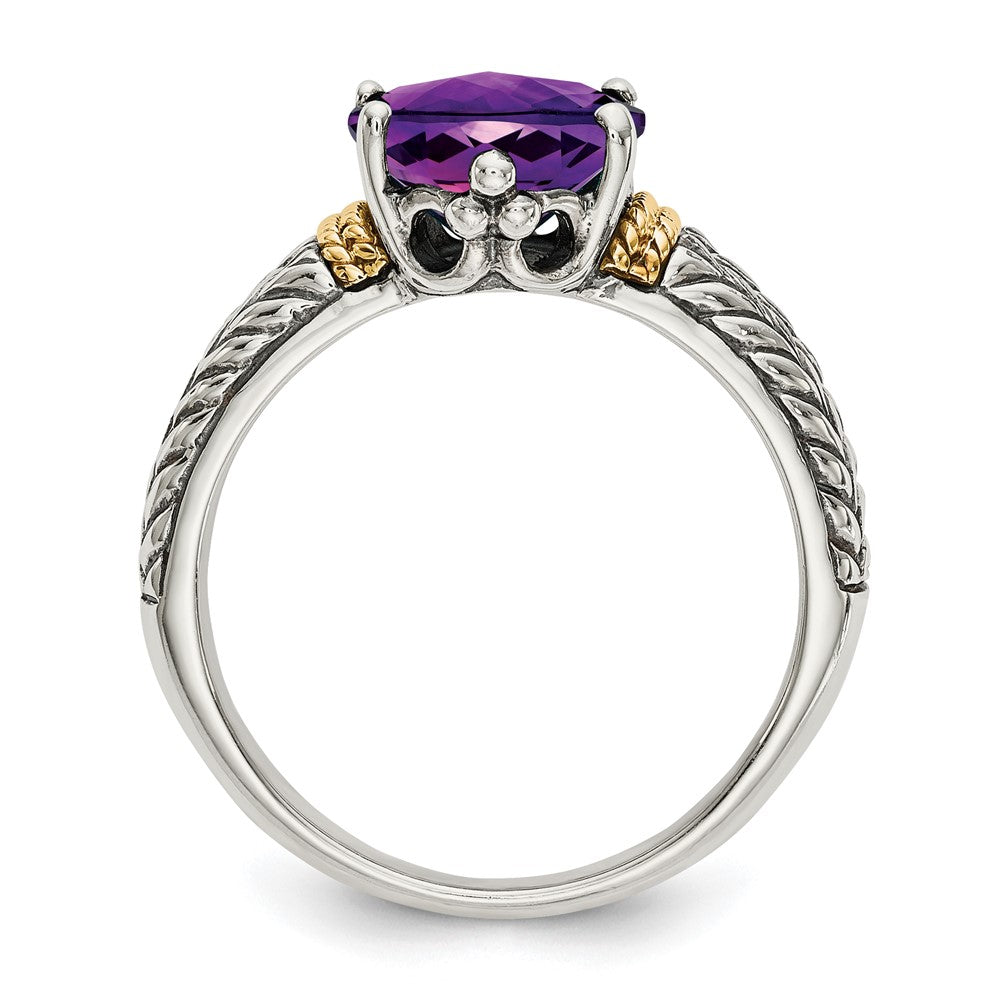 14K/Silver Two Tone Shey Couture Sterling Silver With 14K Accent Antiqued Oval Amethyst Ring