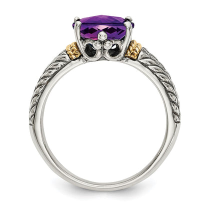 14K/Silver Two Tone Shey Couture Sterling Silver With 14K Accent Antiqued Oval Amethyst Ring