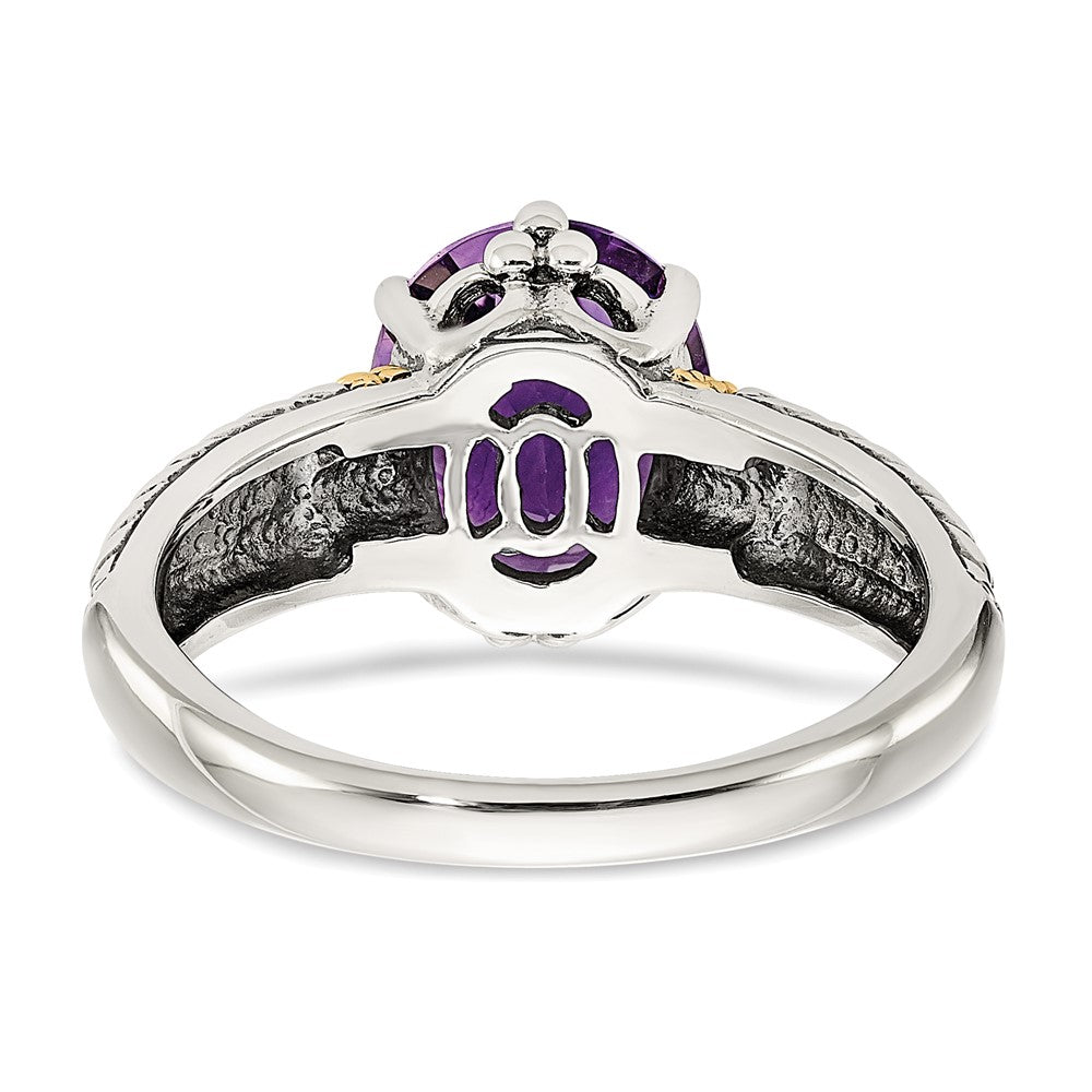14K/Silver Two Tone Shey Couture Sterling Silver With 14K Accent Antiqued Oval Amethyst Ring