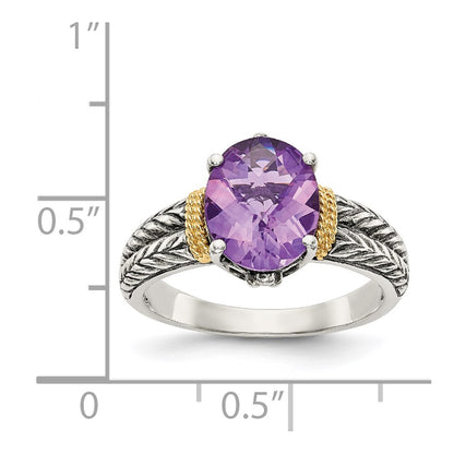 14K/Silver Two Tone Shey Couture Sterling Silver With 14K Accent Antiqued Oval Amethyst Ring