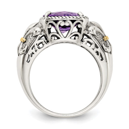 14K/Silver Two Tone Shey Couture Sterling Silver With 14K Accent Antiqued Cushion Amethyst Ring