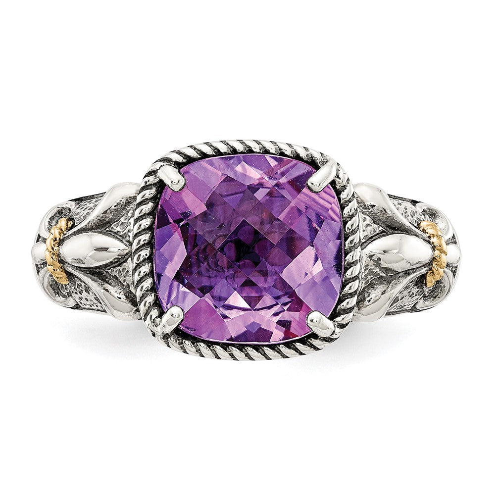 14K/Silver Two Tone Shey Couture Sterling Silver With 14K Accent Antiqued Cushion Amethyst Ring