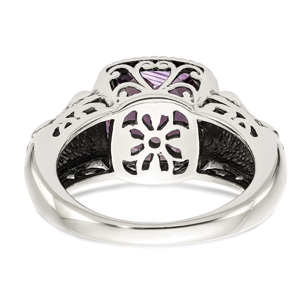 14K/Silver Two Tone Shey Couture Sterling Silver With 14K Accent Antiqued Cushion Amethyst Ring
