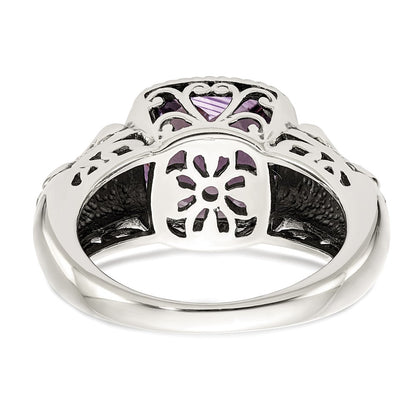14K/Silver Two Tone Shey Couture Sterling Silver With 14K Accent Antiqued Cushion Amethyst Ring