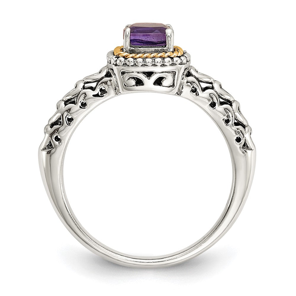 14K/Silver Two Tone Shey Couture Sterling Silver With 14K Accent Antiqued Cushion Amethyst Ring
