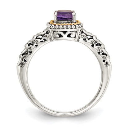14K/Silver Two Tone Shey Couture Sterling Silver With 14K Accent Antiqued Cushion Amethyst Ring
