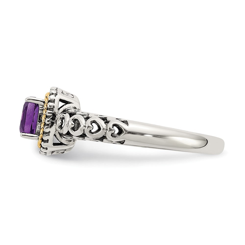 14K/Silver Two Tone Shey Couture Sterling Silver With 14K Accent Antiqued Cushion Amethyst Ring