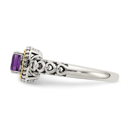 14K/Silver Two Tone Shey Couture Sterling Silver With 14K Accent Antiqued Cushion Amethyst Ring