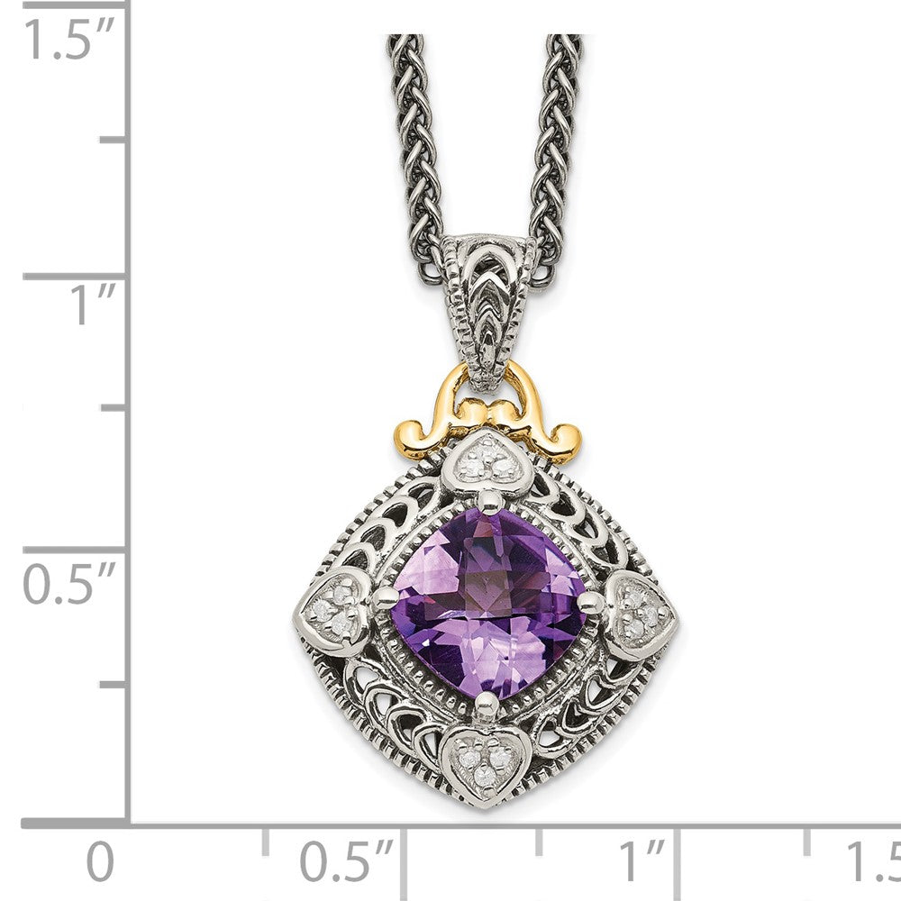 14K/Silver Two Tone Shey Couture Sterling Silver With 14K Accent 18 Inch Antiqued Cushion Amethyst Necklace
