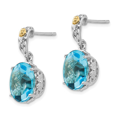 14K/Silver Two Tone Shey Couture Sterling Silver With 14K Accent Oval Blue Topaz Dangle Post Earrings