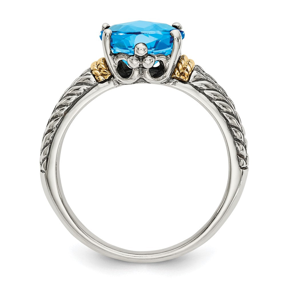 14K/Silver Two Tone Shey Couture Sterling Silver With 14K Accent Antiqued Oval Blue Topaz Ring