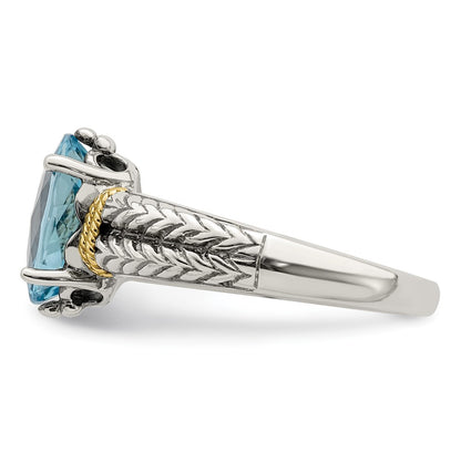 14K/Silver Two Tone Shey Couture Sterling Silver With 14K Accent Antiqued Oval Blue Topaz Ring
