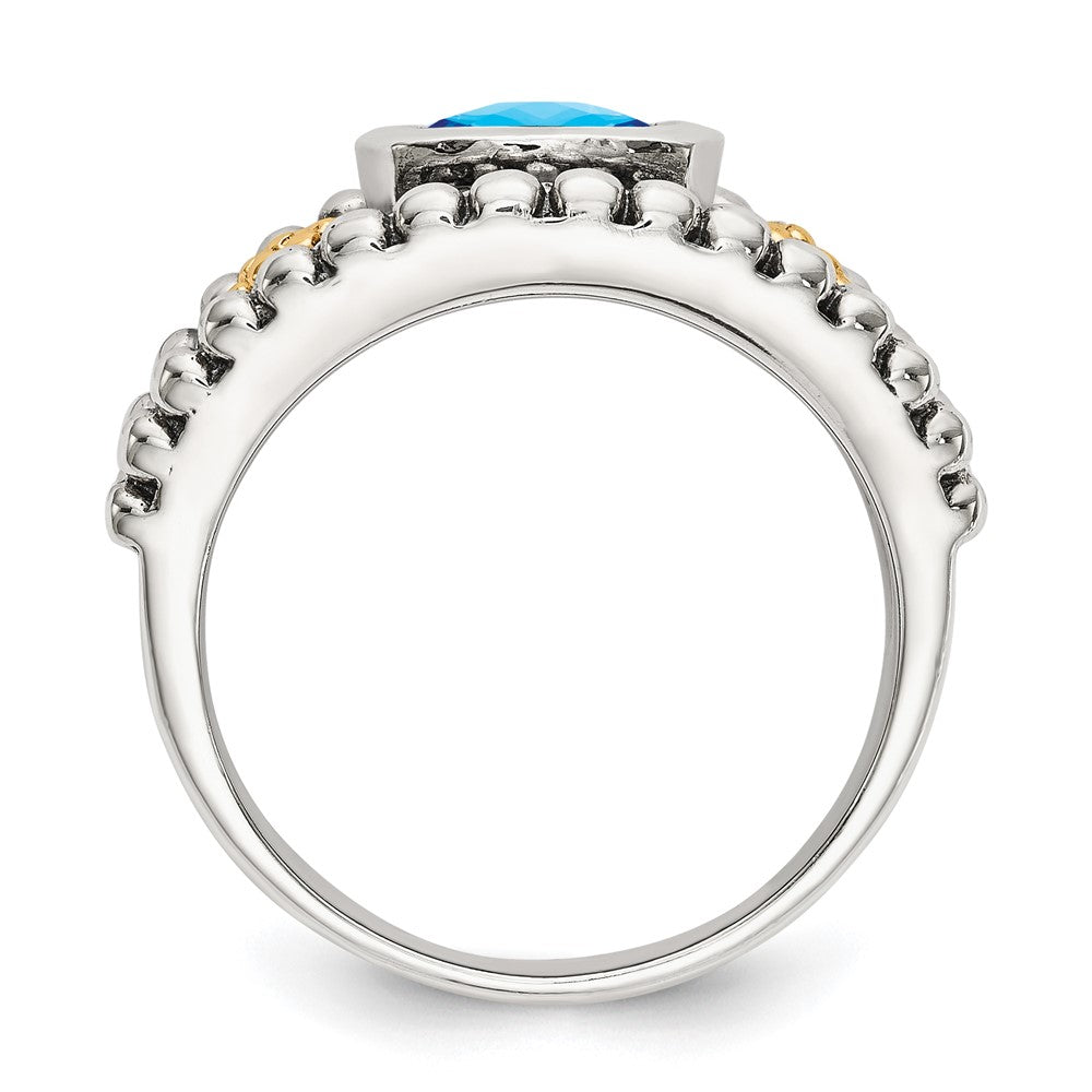 14K/Silver Two Tone Shey Couture Sterling Silver With 14K Accent Antiqued Checkerboard Bezel Blue Topaz Ring
