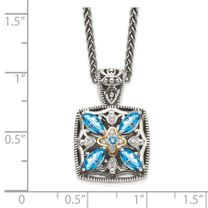 14K/Silver Two Tone Shey Couture Sterling Silver With 14K Accent 18 Inch Antiqued Diamond And Marquise Blue Topaz Necklace