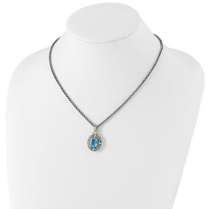 14K/Silver Two Tone Shey Couture Sterling Silver With 14K Accent 18 Inch Antiqued Diamond And Oval Blue Topaz Necklace