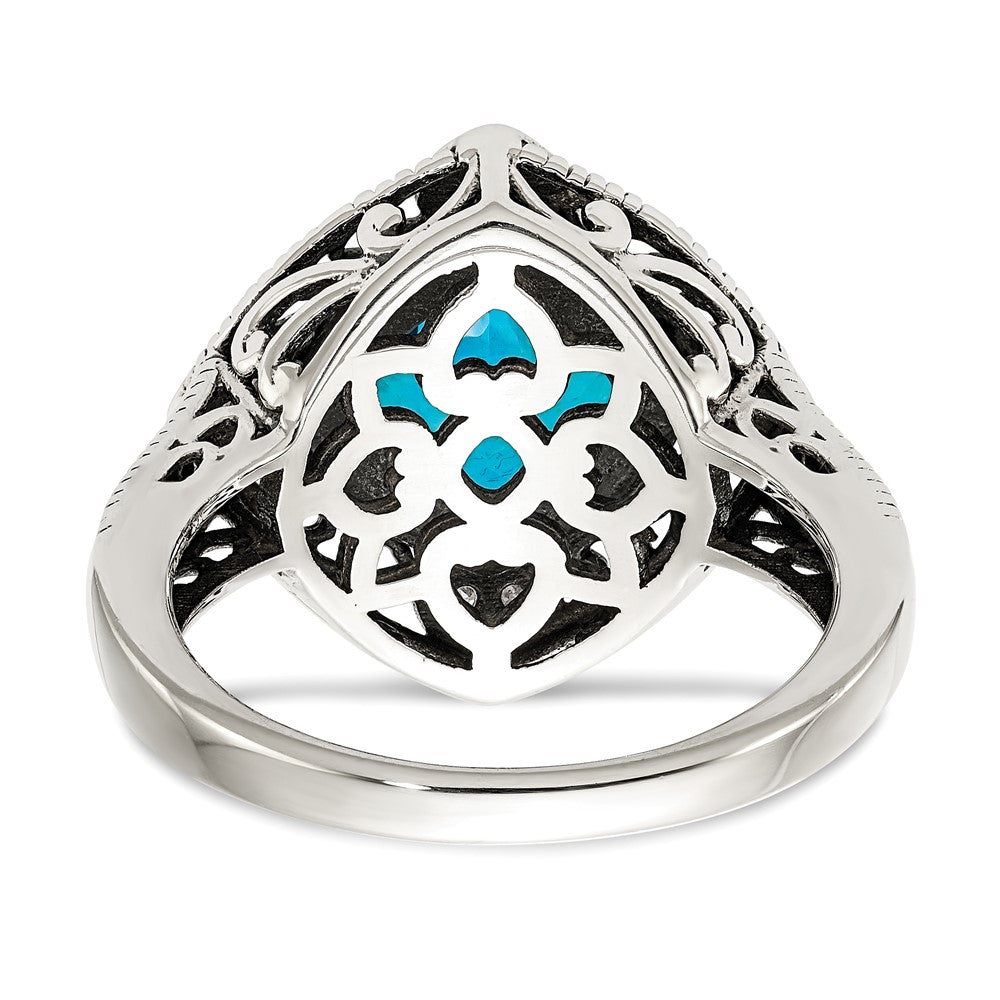 14K/Silver Two Tone Shey Couture Sterling Silver With 14K Accent Antiqued Diamond And Cushion Blue Topaz Ring