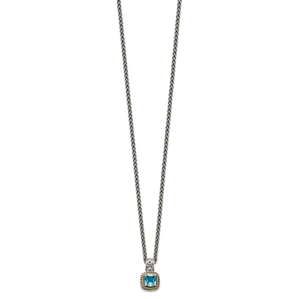 14K/Silver Two Tone Shey Couture Sterling Silver With 14K Accent 18 Inch Antiqued Cushion Blue Topaz Necklace