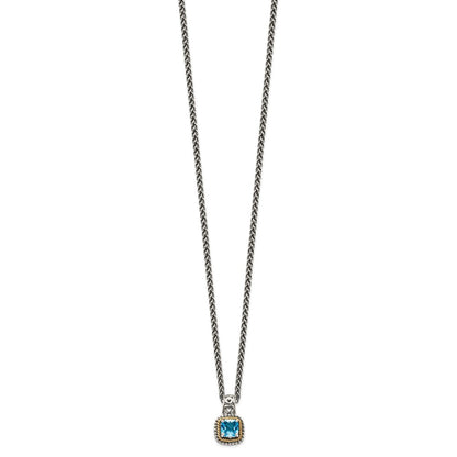 14K/Silver Two Tone Shey Couture Sterling Silver With 14K Accent 18 Inch Antiqued Cushion Blue Topaz Necklace