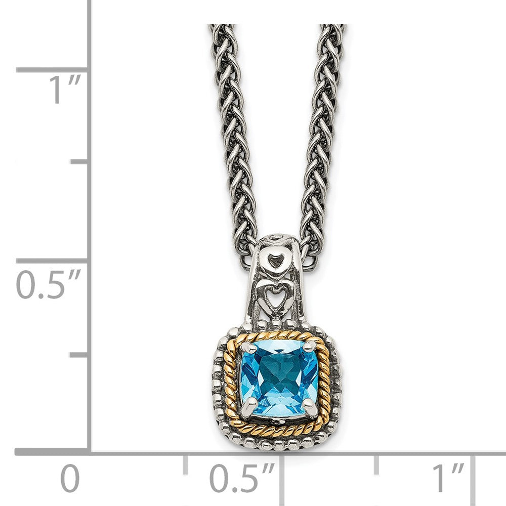 14K/Silver Two Tone Shey Couture Sterling Silver With 14K Accent 18 Inch Antiqued Cushion Blue Topaz Necklace