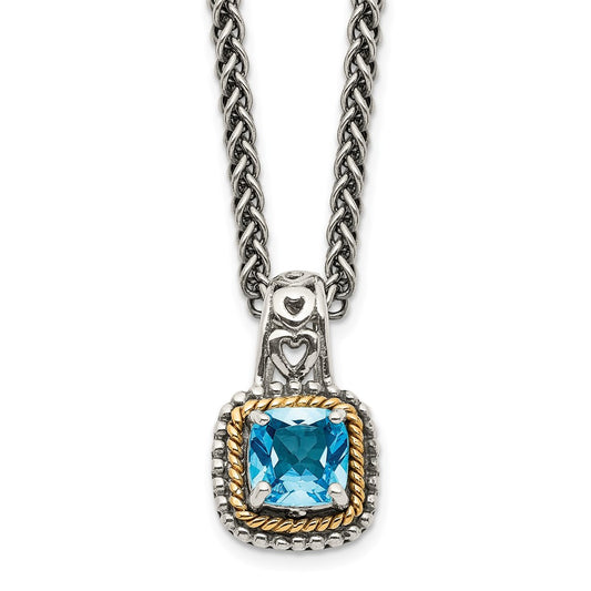 14K/Silver Two Tone Shey Couture Sterling Silver With 14K Accent 18 Inch Antiqued Cushion Blue Topaz Necklace