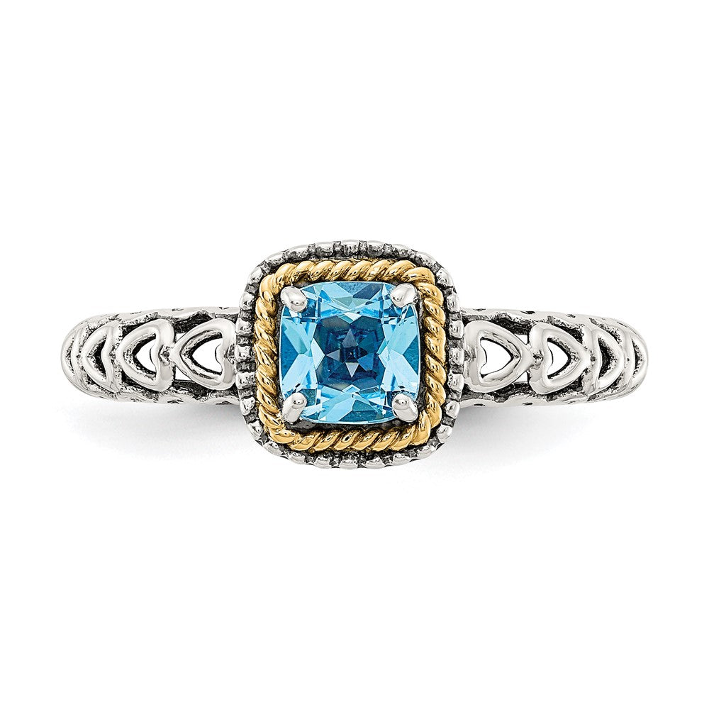 14K/Silver Two Tone Shey Couture Sterling Silver With 14K Accent Antiqued Cushion Blue Topaz Ring