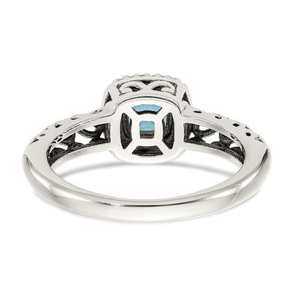 14K/Silver Two Tone Shey Couture Sterling Silver With 14K Accent Antiqued Cushion Blue Topaz Ring