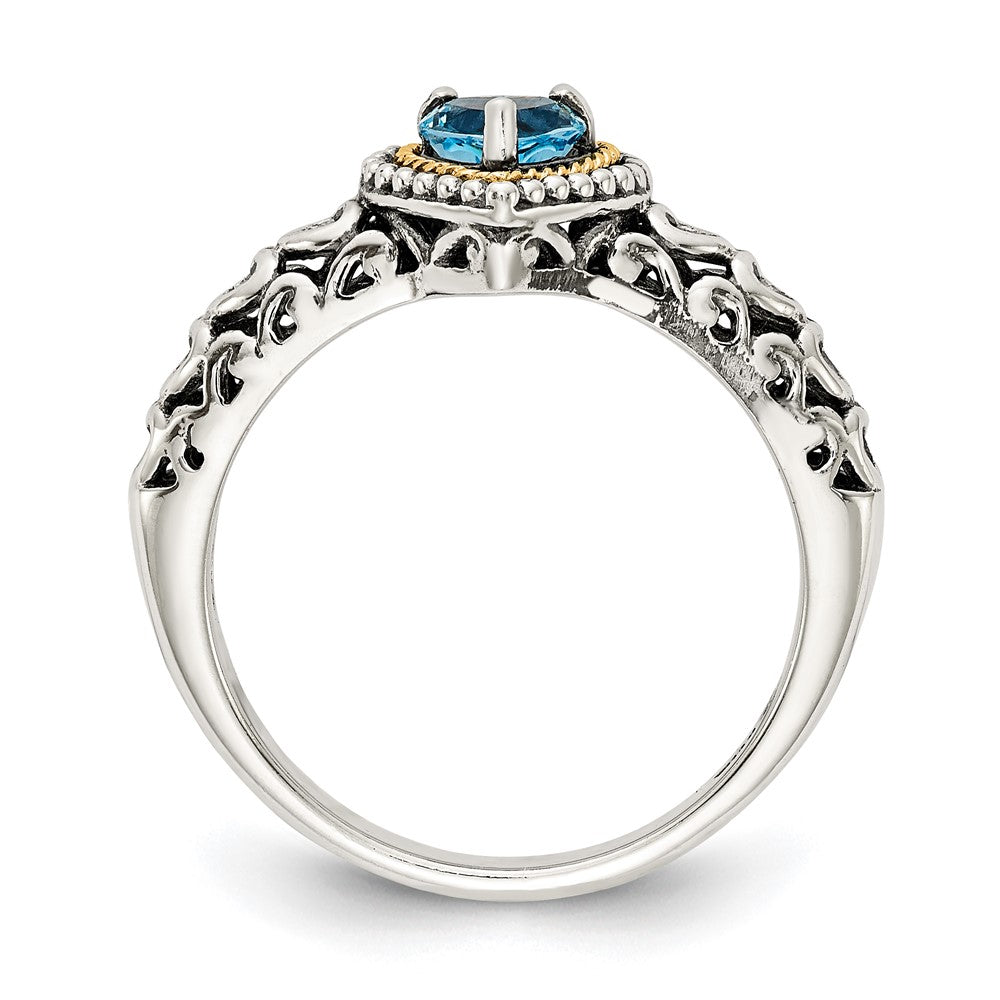 14K/Silver Two Tone Shey Couture Sterling Silver With 14K Accent Antiqued Blue Topaz Heart Ring