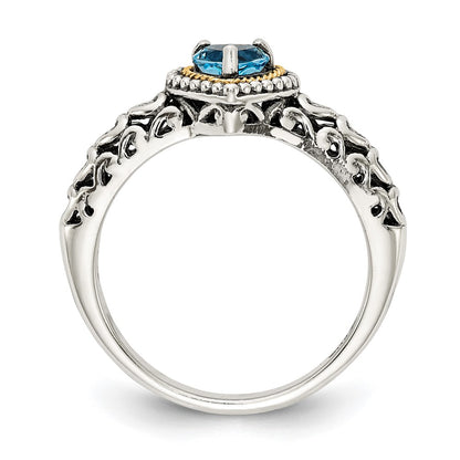 14K/Silver Two Tone Shey Couture Sterling Silver With 14K Accent Antiqued Blue Topaz Heart Ring
