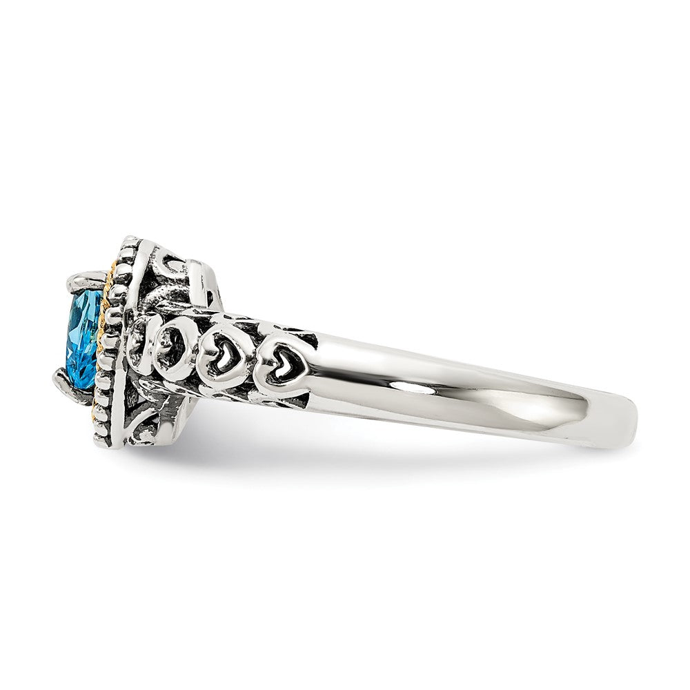 14K/Silver Two Tone Shey Couture Sterling Silver With 14K Accent Antiqued Blue Topaz Heart Ring