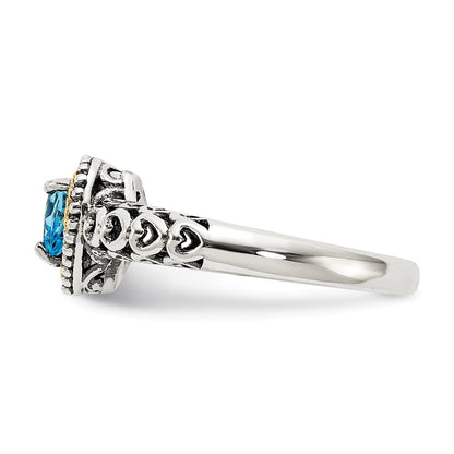 14K/Silver Two Tone Shey Couture Sterling Silver With 14K Accent Antiqued Blue Topaz Heart Ring
