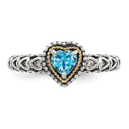 14K/Silver Two Tone Shey Couture Sterling Silver With 14K Accent Antiqued Blue Topaz Heart Ring