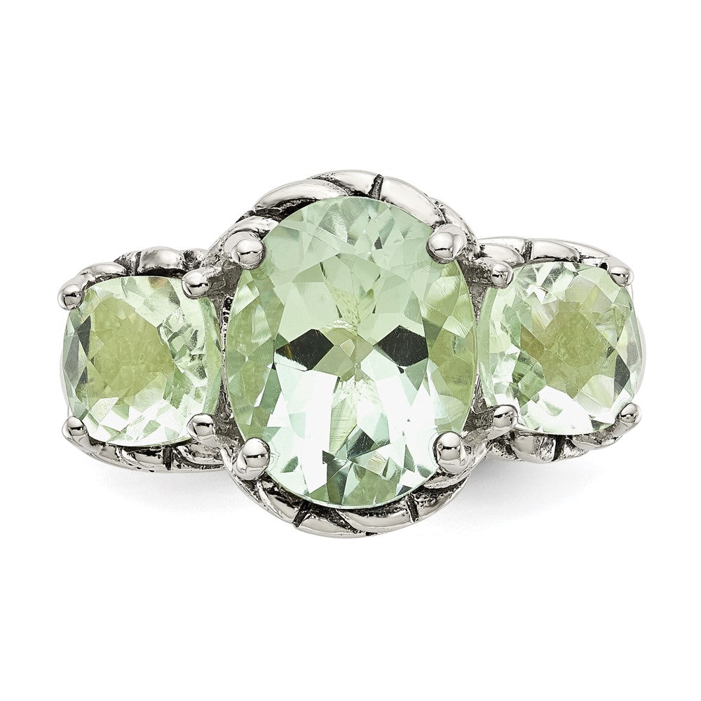 Sterling Silver Shey Couture Antiqued Oval And Round Green Quartz Ring