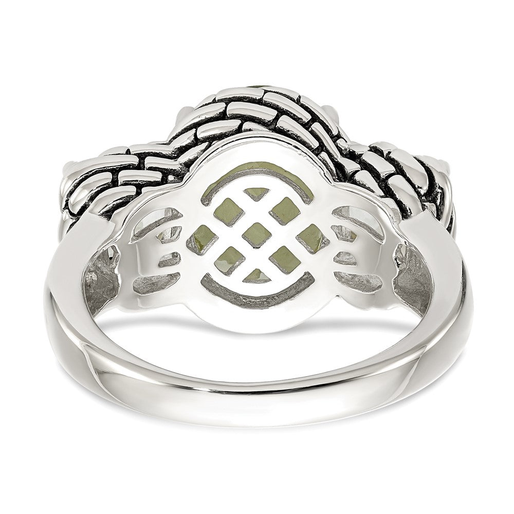 Sterling Silver Shey Couture Antiqued Oval And Round Green Quartz Ring