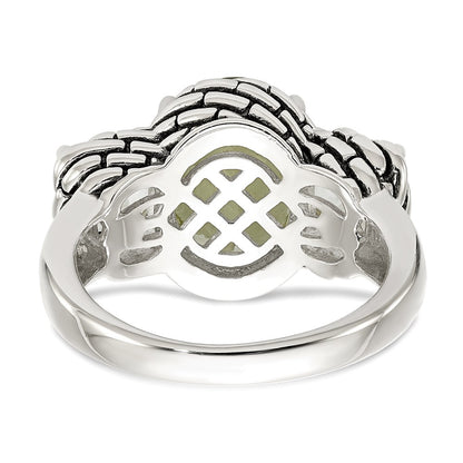 Sterling Silver Shey Couture Antiqued Oval And Round Green Quartz Ring