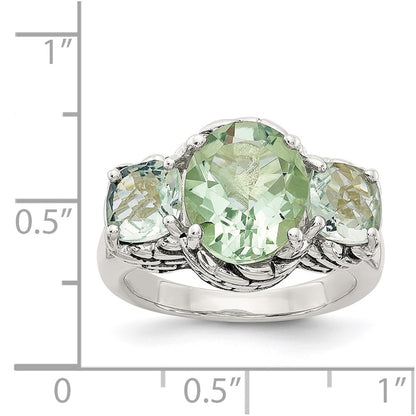 Sterling Silver Shey Couture Antiqued Oval And Round Green Quartz Ring