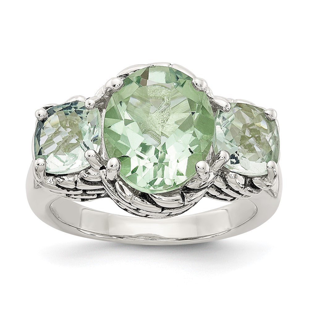 Sterling Silver Shey Couture Antiqued Oval And Round Green Quartz Ring