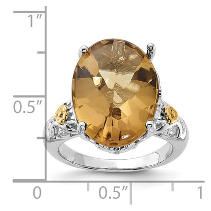 14K/Silver Two Tone Sterling Silver 14K Accent Polished Whiskey Quartz Ring