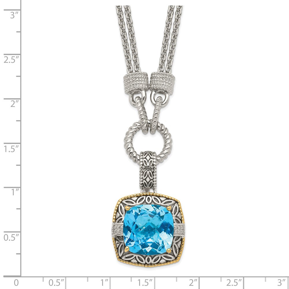 14K/Silver Two Tone Shey Couture Sterling Silver With 14K Accent 17 Inch Antiqued Sky Blue Topaz And Diamond Necklace 1 Extender
