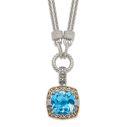 14K/Silver Two Tone Shey Couture Sterling Silver With 14K Accent 17 Inch Antiqued Sky Blue Topaz And Diamond Necklace 1 Extender