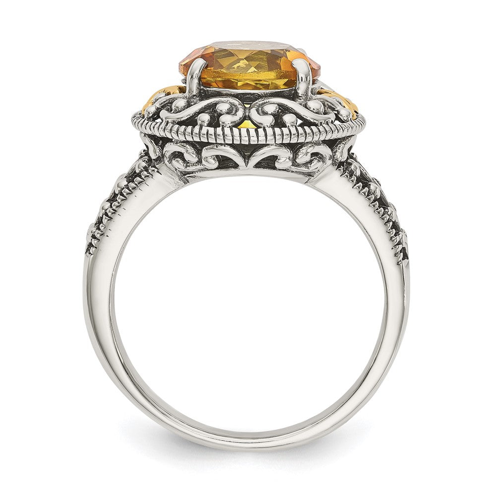 14K/Silver Two Tone Shey Couture Sterling Silver With 14K Accent Antiqued Round Citrine Ring