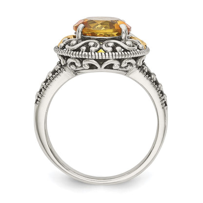14K/Silver Two Tone Shey Couture Sterling Silver With 14K Accent Antiqued Round Citrine Ring