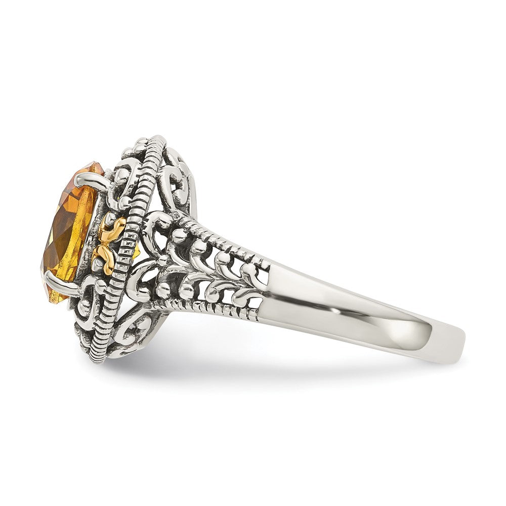 14K/Silver Two Tone Shey Couture Sterling Silver With 14K Accent Antiqued Round Citrine Ring