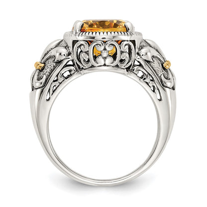 14K/Silver Two Tone Shey Couture Sterling Silver With 14K Accent Antiqued Oval Citrine Ring