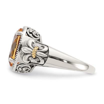 14K/Silver Two Tone Shey Couture Sterling Silver With 14K Accent Antiqued Oval Citrine Ring