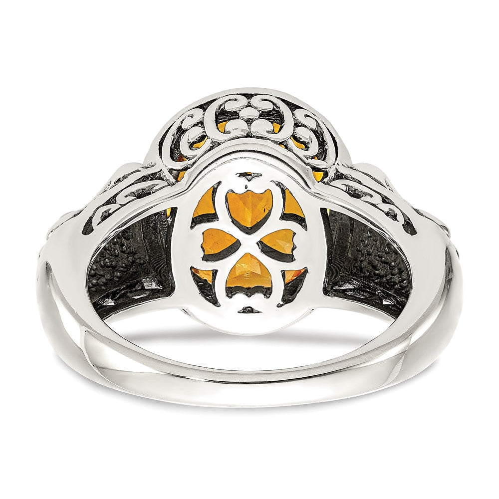 14K/Silver Two Tone Shey Couture Sterling Silver With 14K Accent Antiqued Oval Citrine Ring