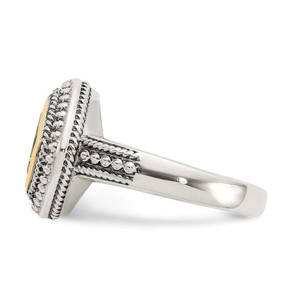 14K/Silver Two Tone Shey Couture Sterling Silver With 14K Accent Antiqued Cushion Bezel Peridot Ring